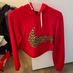 Red and cheetah Nike crop sweater